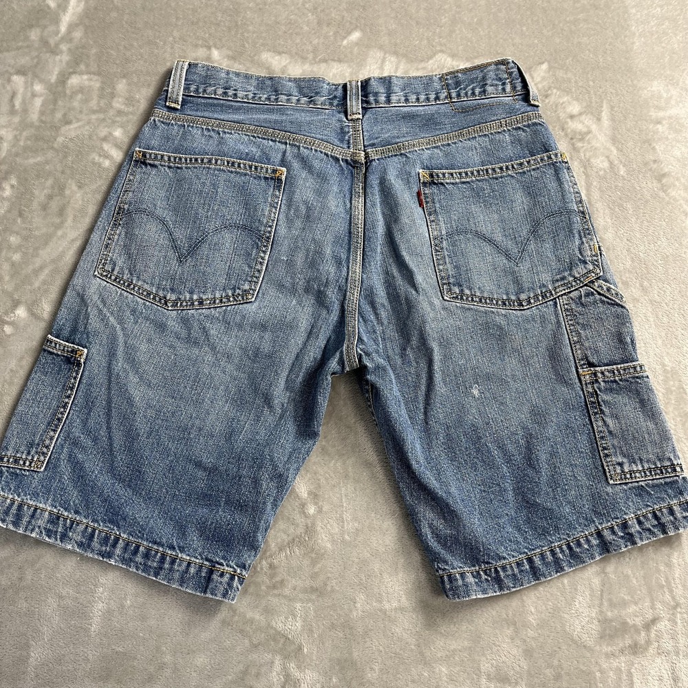 Levis Carpenter Shorts Mens 33 Blue Denim Relaxed Fit Cargo Workwear Utility Y2K
